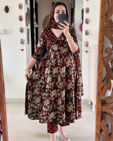 Anarkali Kurta Set With Angrakha Style For Women( Purple )