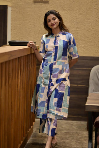 Abstract Print Cotton Kurta Set With Pants – Modern Co-Ord Style